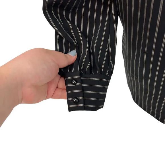 Karen‎ Millen Pinstripe Wrap Blouse Black Long Sleeve Size US 4 - Picture 11 of 13